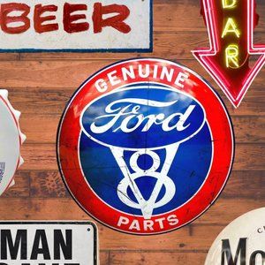 Ford Genuine V8 Parts Button Domed Disc Large Metal Sign 17" Vintage Garage New